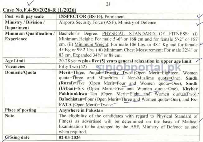 ASF Jobs advertisement Inspector 