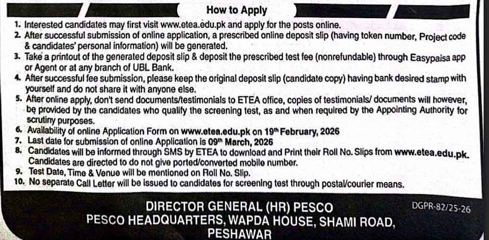 PESCO Job Advertisement Download PDF