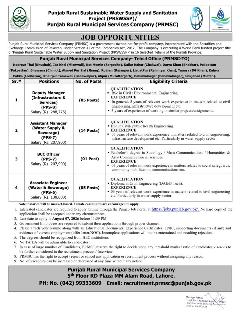  WASA Punjab Jobs advertisement 2026 